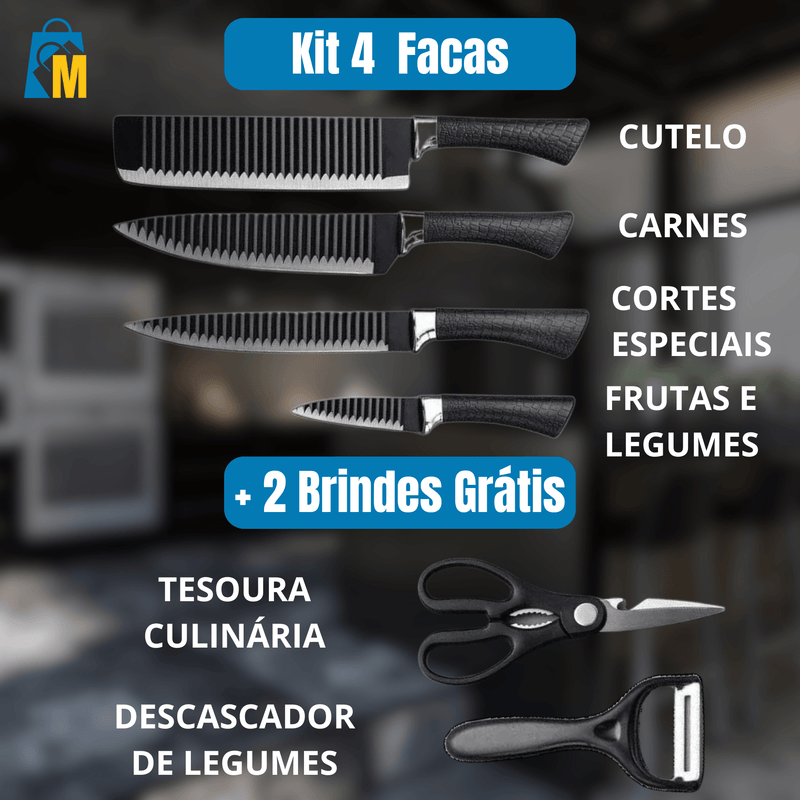 Kit 4 Facas Profissionais de Aço + 2 Brindes Grátis - MultiStore