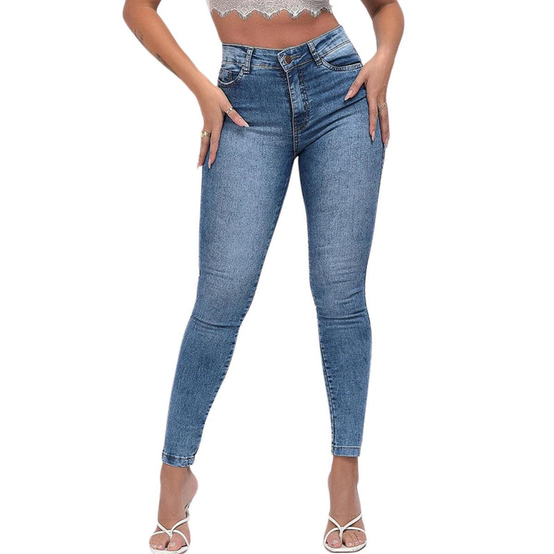 Jeans skinny de cintura alta feminino - MultiStore