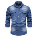 Camisa de Algodão Denim Elástico AIOPESON para Homens: Camisas de Cowboy de Manga Longa de Qualidade para Homens - MultiStore