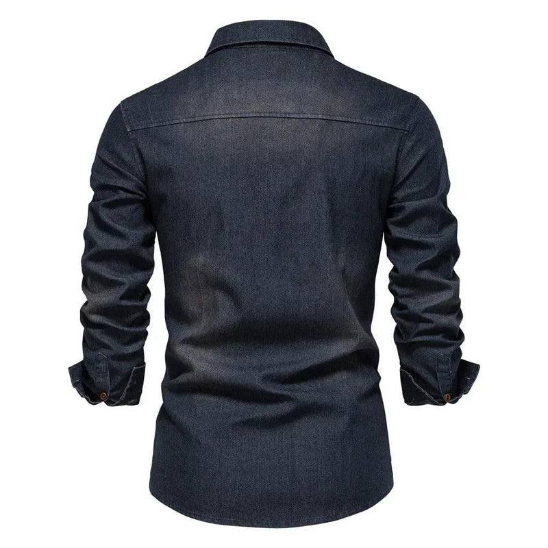 Camisa de Algodão Denim Elástico AIOPESON para Homens: Camisas de Cowboy de Manga Longa de Qualidade para Homens - MultiStore