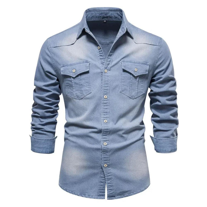 Camisa de Algodão Denim Elástico AIOPESON para Homens: Camisas de Cowboy de Manga Longa de Qualidade para Homens - MultiStore